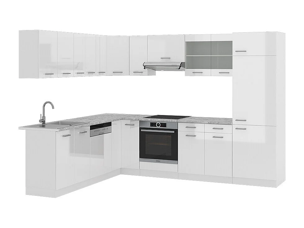 Cocina esquinera blanco alto brillo/blanco 287x60x81.6 r-line