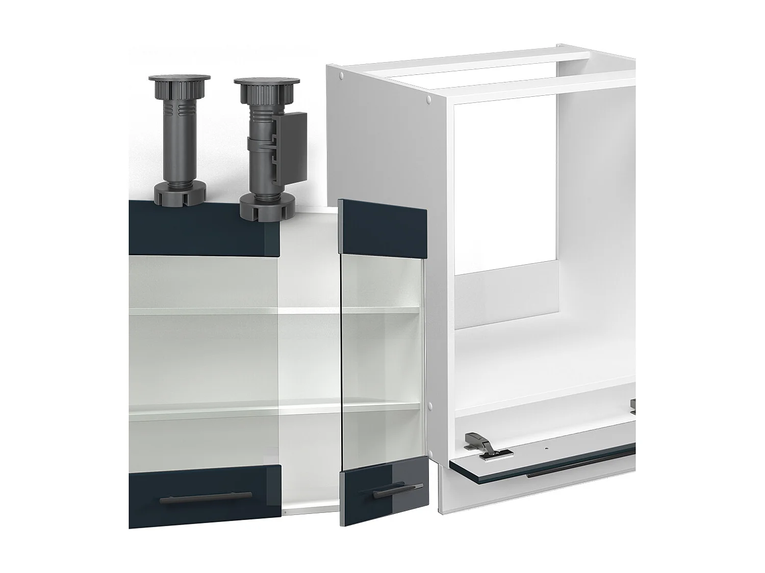 Cuisine en angle bleu foncé brillant/blanc 287x60x81.6 fame-line