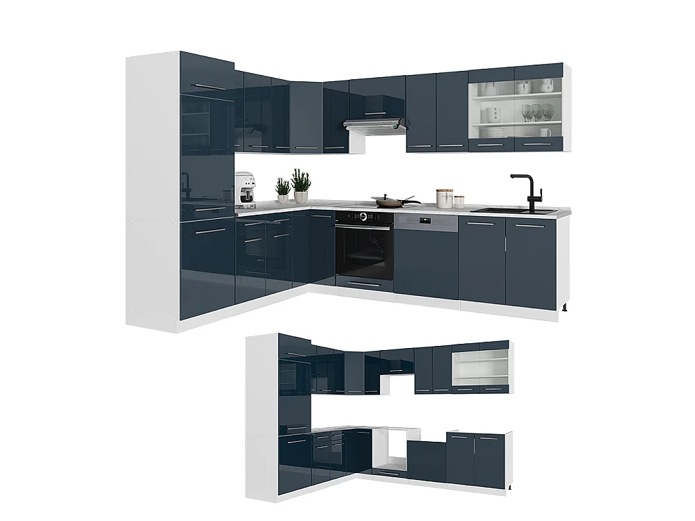 Hjørnekøkken mørkeblå højglans/hvid 287x60x81.6 fame-line