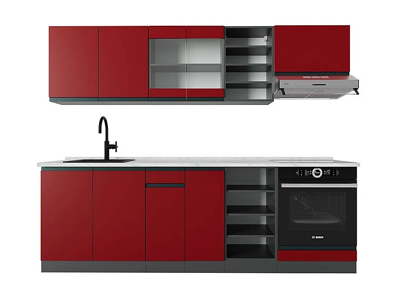 Mueble de cocina rojo/antracita 240x60x81.6 r-line