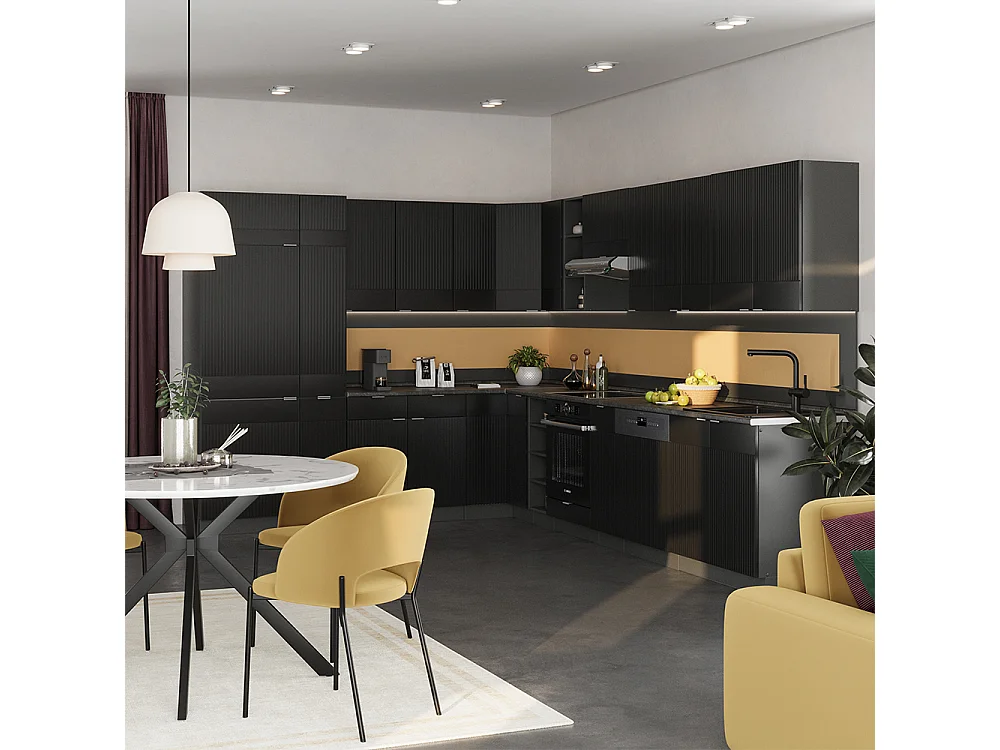 Cuisine en angle noir rayé/anthracite 347x60x81.6 fame-line