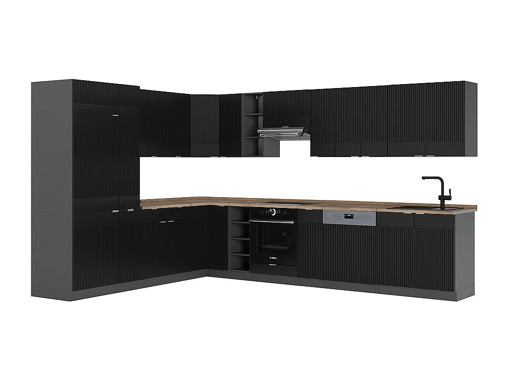 Cuisine en angle noir rayé/anthracite 347x60x81.6 fame-line