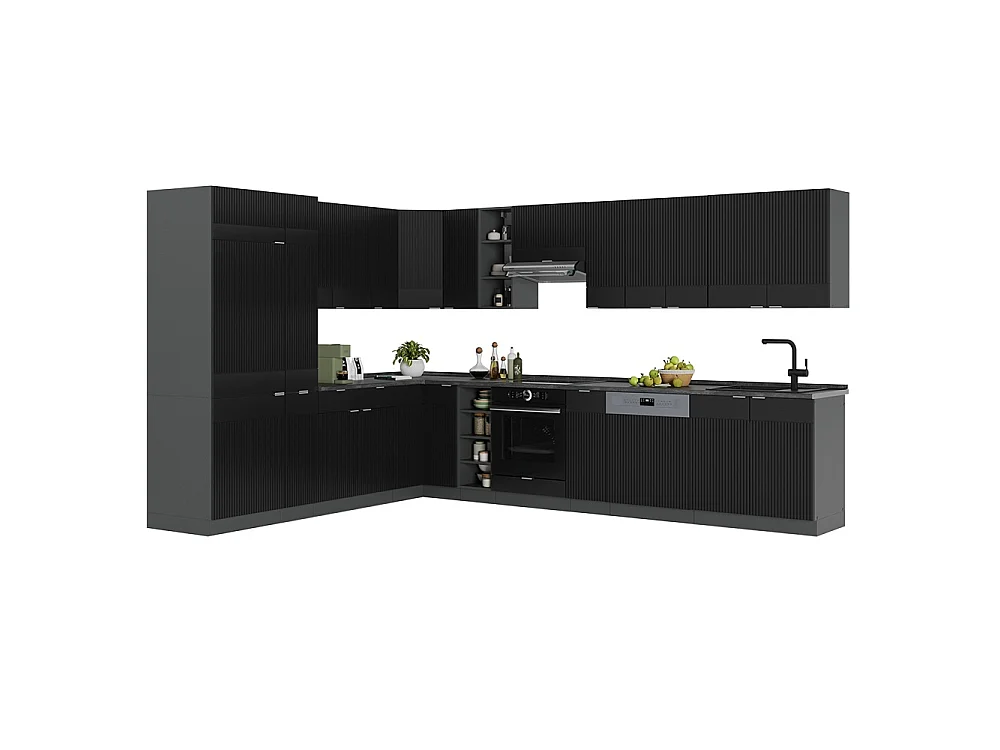 Cocina esquinera rayas negras/antracita 347x60x81.6 fame-line