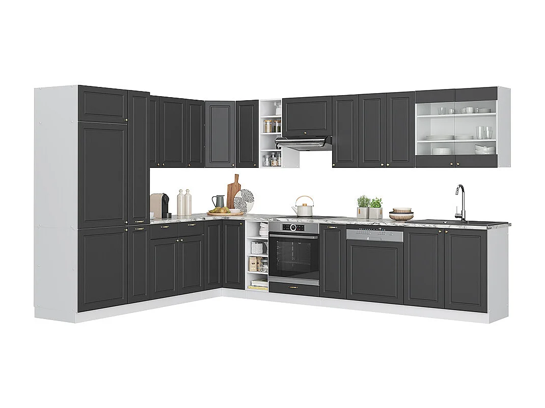 Cuisine en angle anthracite-or/blanc 347x60x81.6 fame-line