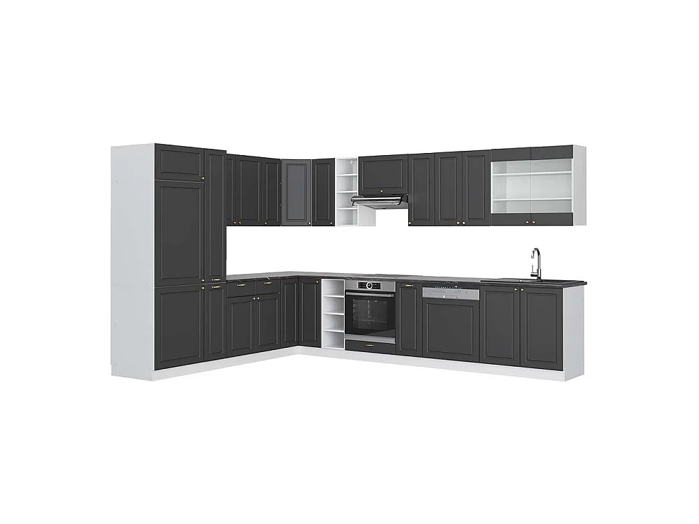 Kogoszczona kuchnia antracytowo-złoto-biały 347x60x81.6 fame-line