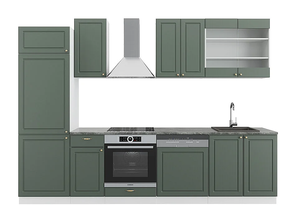 Mueble de cocina verde-dorado casa de campo/blanco 300x46x81.6 fame-line