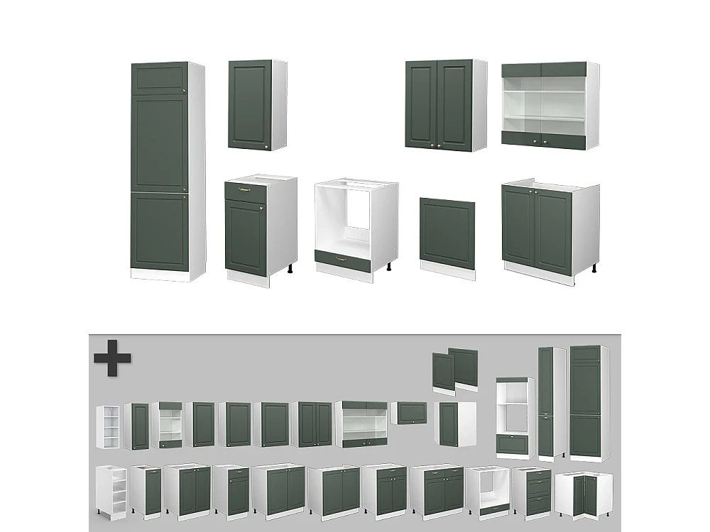 Mueble de cocina verde-dorado casa de campo/blanco 300x46x81.6 fame-line