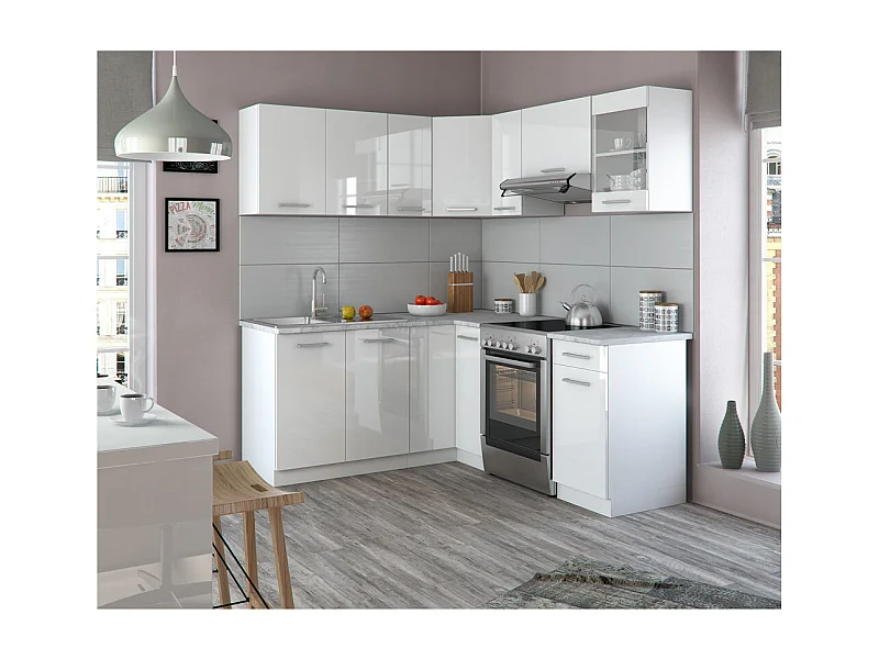Cuisine en angle blanc brillant/blanc 190x60x81.6 rick