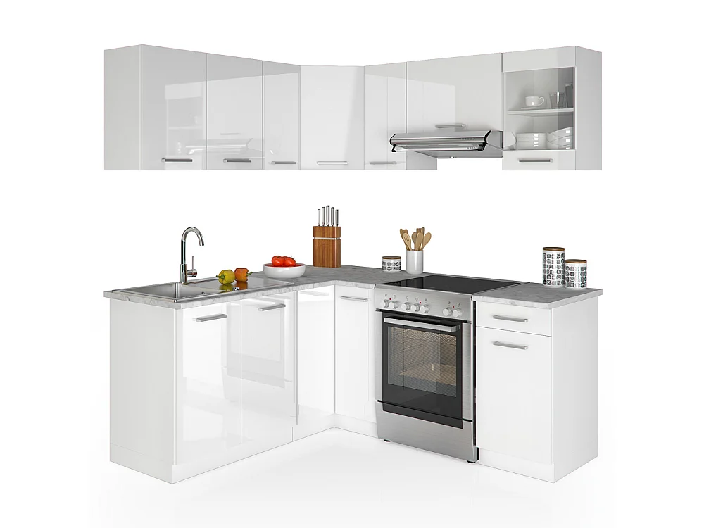 Cuisine en angle blanc haute brillance/blanc 187x60x81.6 r-line