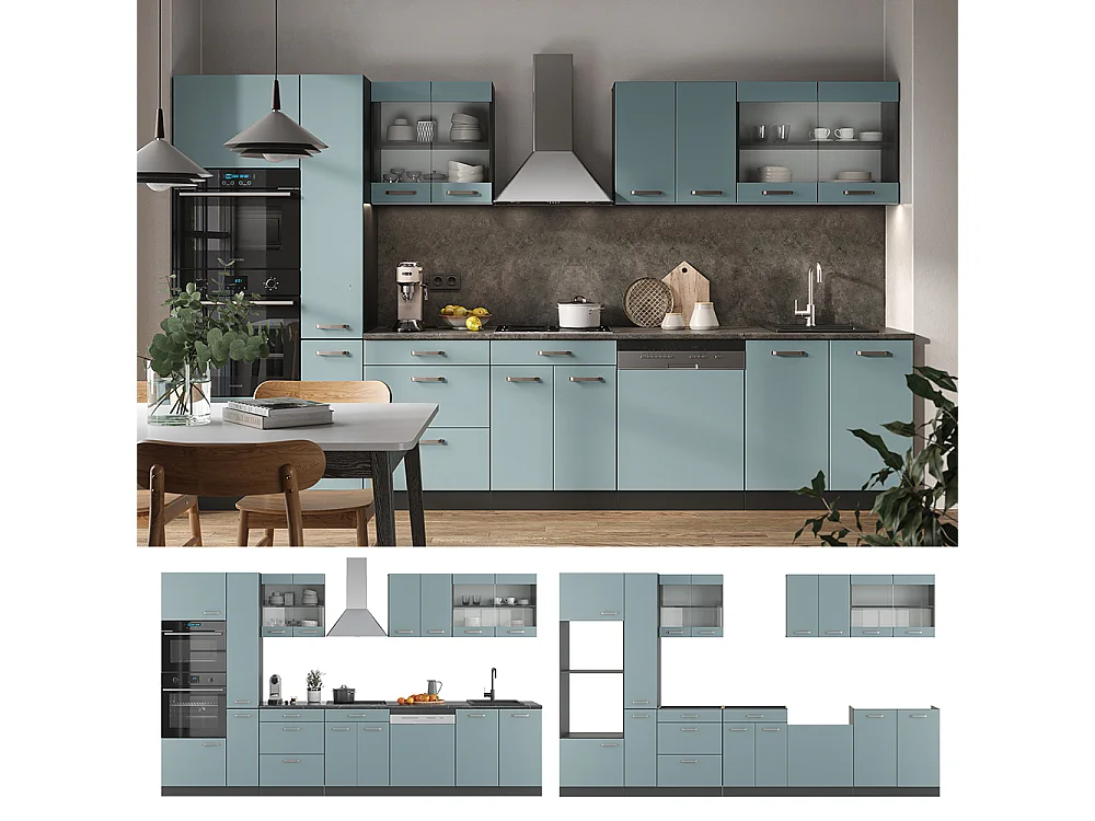 Mueble de cocina gris azulado/antracita 350x60x81.6 r-line