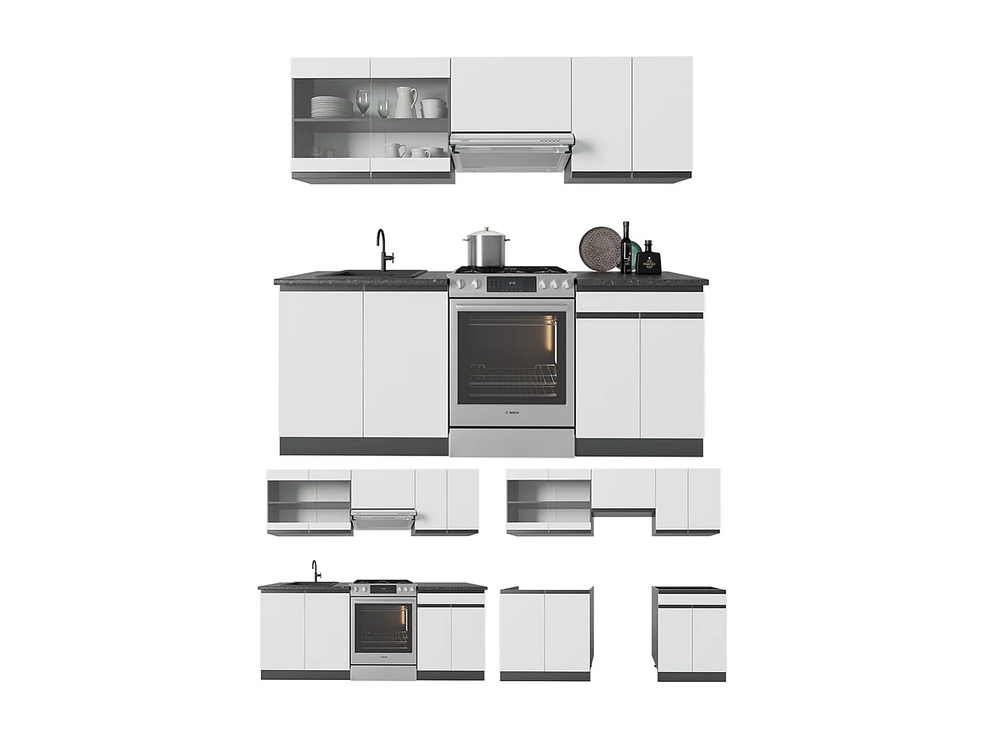 Mueble de cocina blanco/antracita 200x46x81.6 r-line