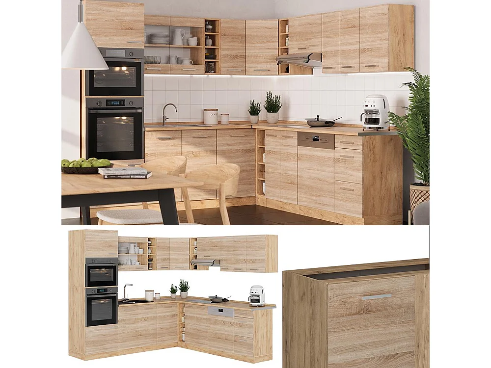 Cuisine en angle sonoma/chêne de force doré 247x46x81.6 r-line