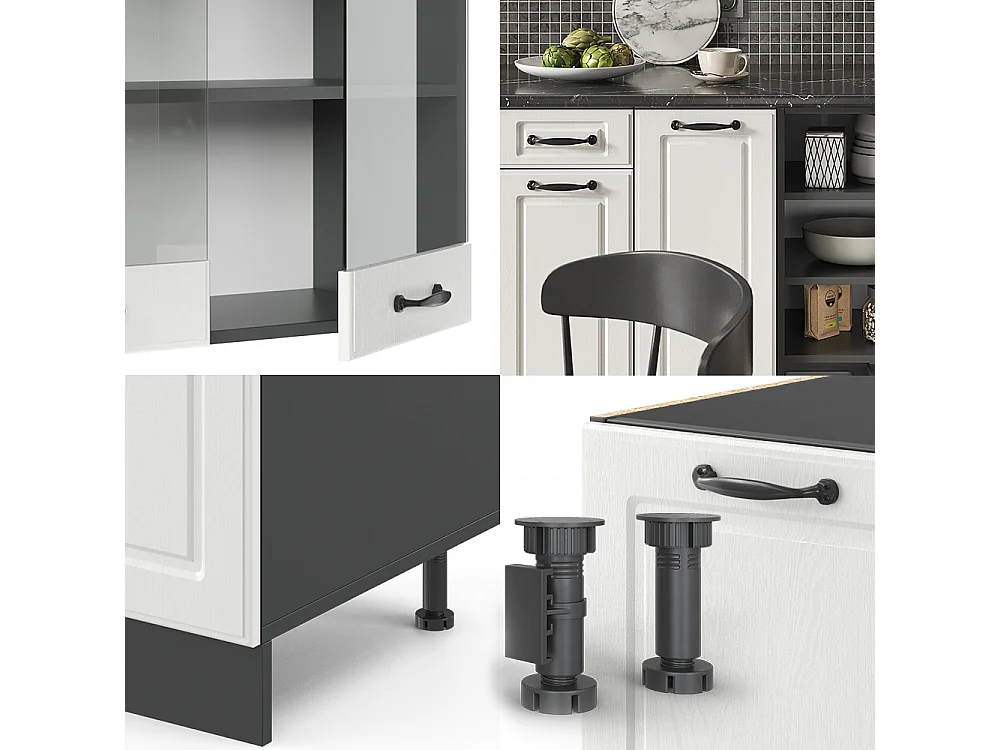 Cucina componibile bianco casa di campagna/antracite 240x46x81.6 r-line