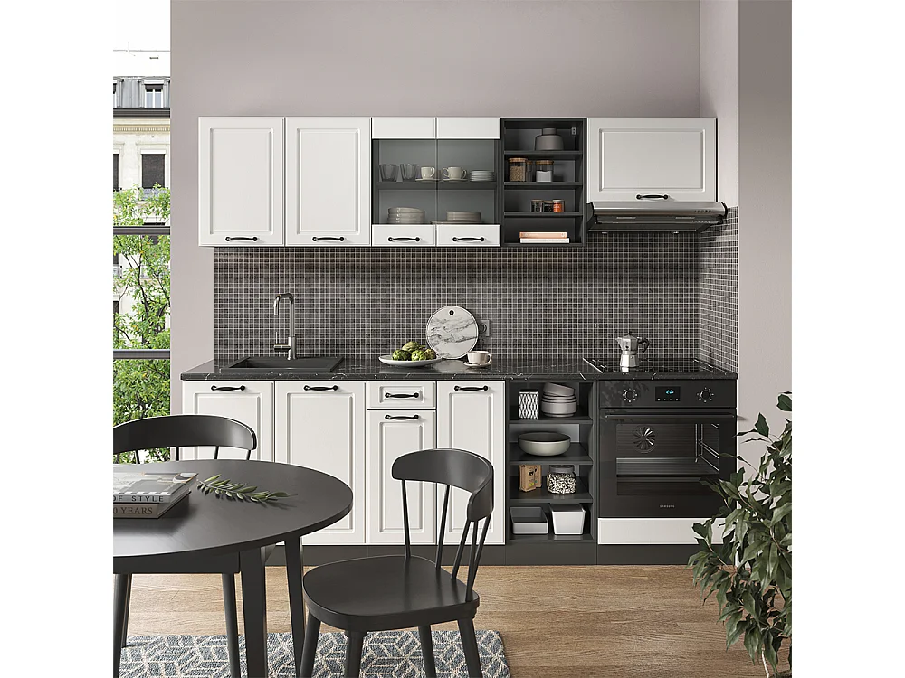 Cuisine blanc cottage/anthracite 240x46x81.6 r-line
