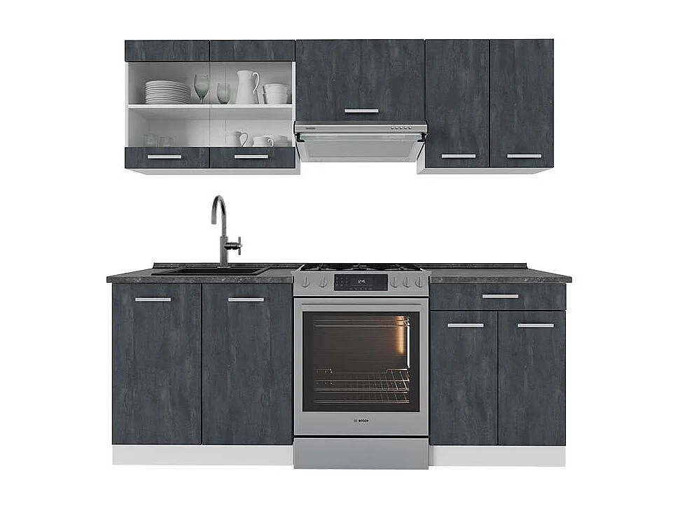 Mueble de cocina hormigón negro/blanco 200x60x81.6 r-line