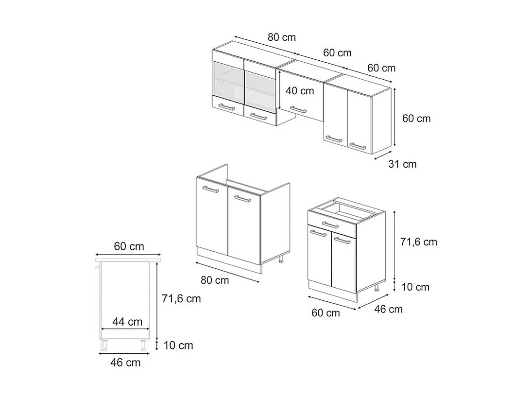 Mueble de cocina hormigón negro/blanco 200x60x81.6 r-line