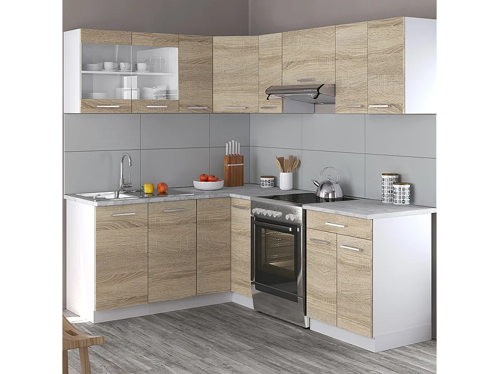 Cocina esquinera blanco/sonoma 207x60x81.6 rick