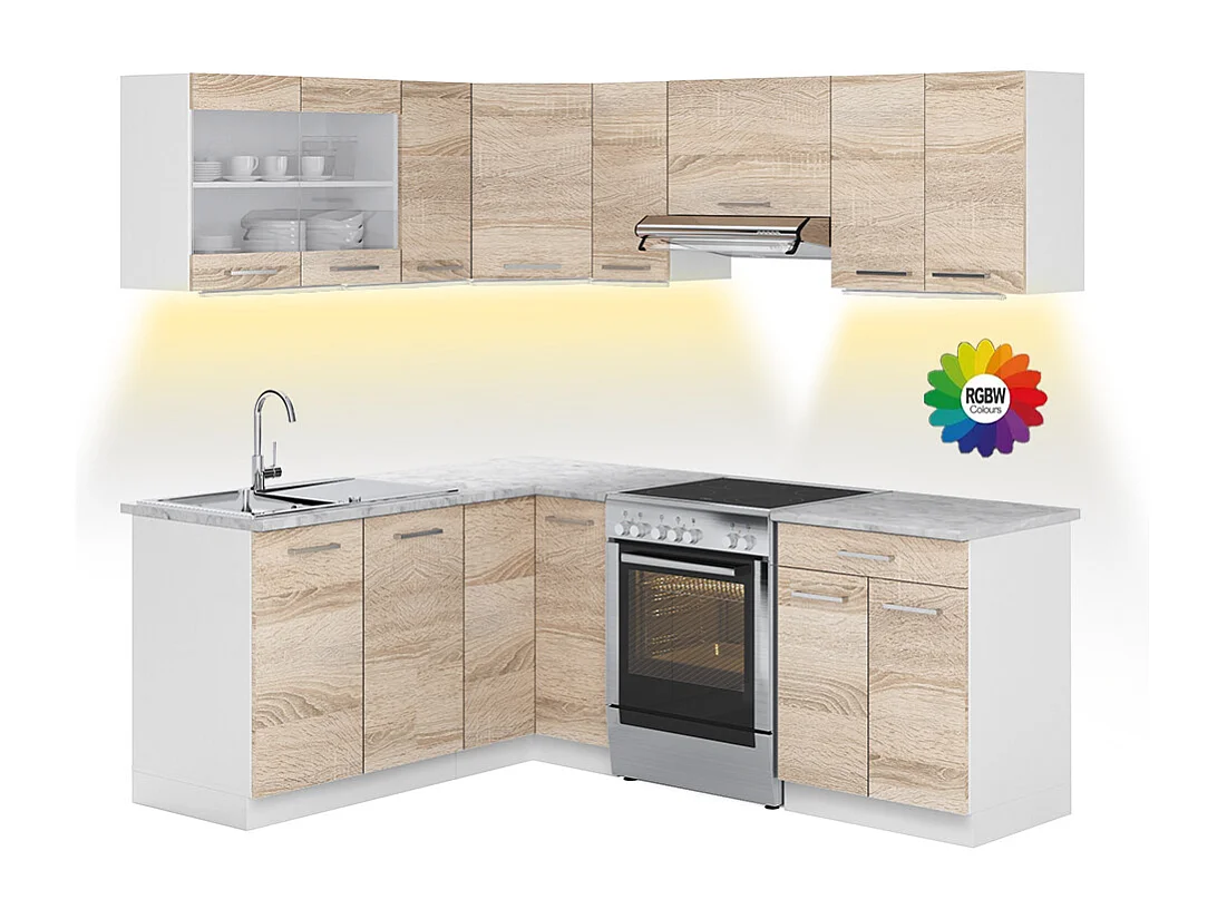 Cocina esquinera blanco/sonoma 207x60x81.6 rick