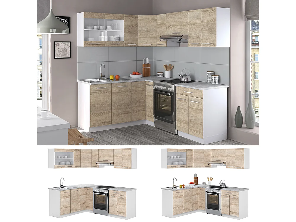 Cocina esquinera blanco/sonoma 207x60x81.6 rick