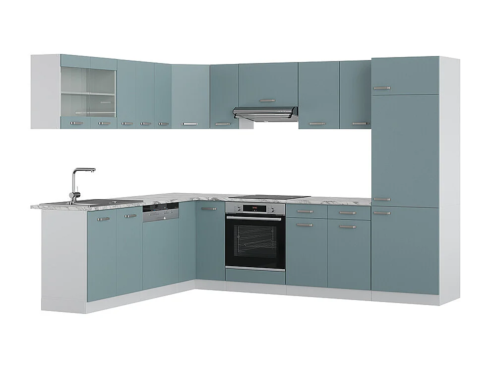 Cucina angolare completa grigio-blu 287x46x81.6 r-line