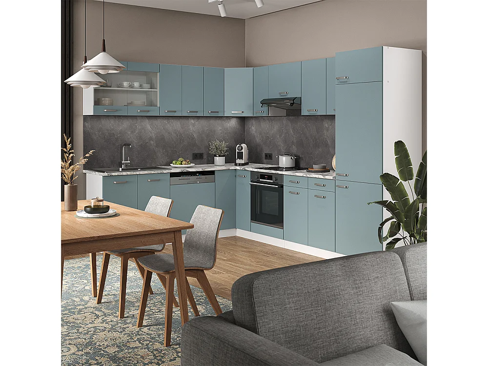 Cuisine en angle bleu-gris 287x46x81.6 r-line