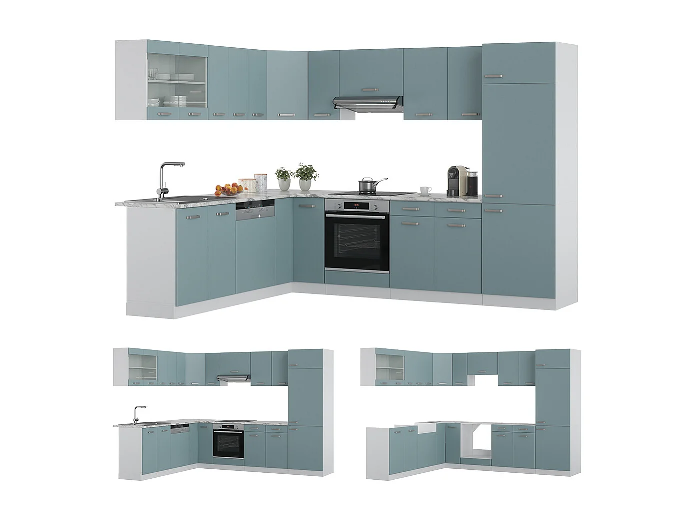 Cuisine en angle bleu-gris 287x46x81.6 r-line