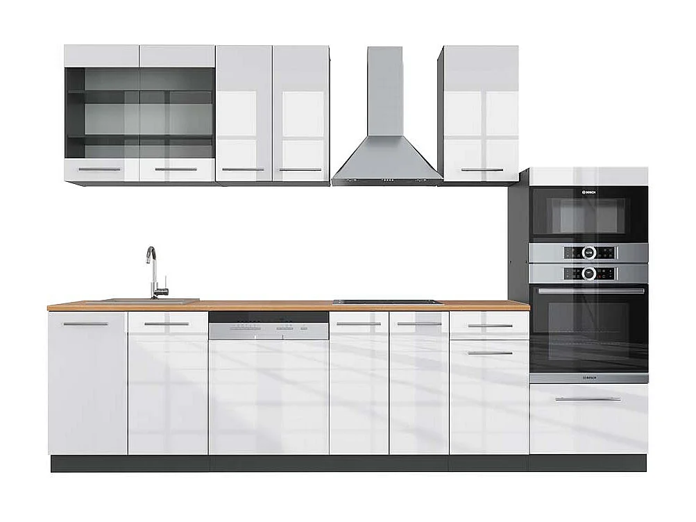 Cuisine blanc brillant/anthracite 300x60x81.6 fame-line
