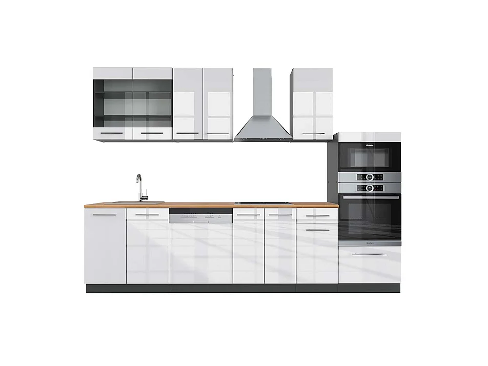 Cucina componibile bianco lucido/antracite 300x60x81.6 fame-line