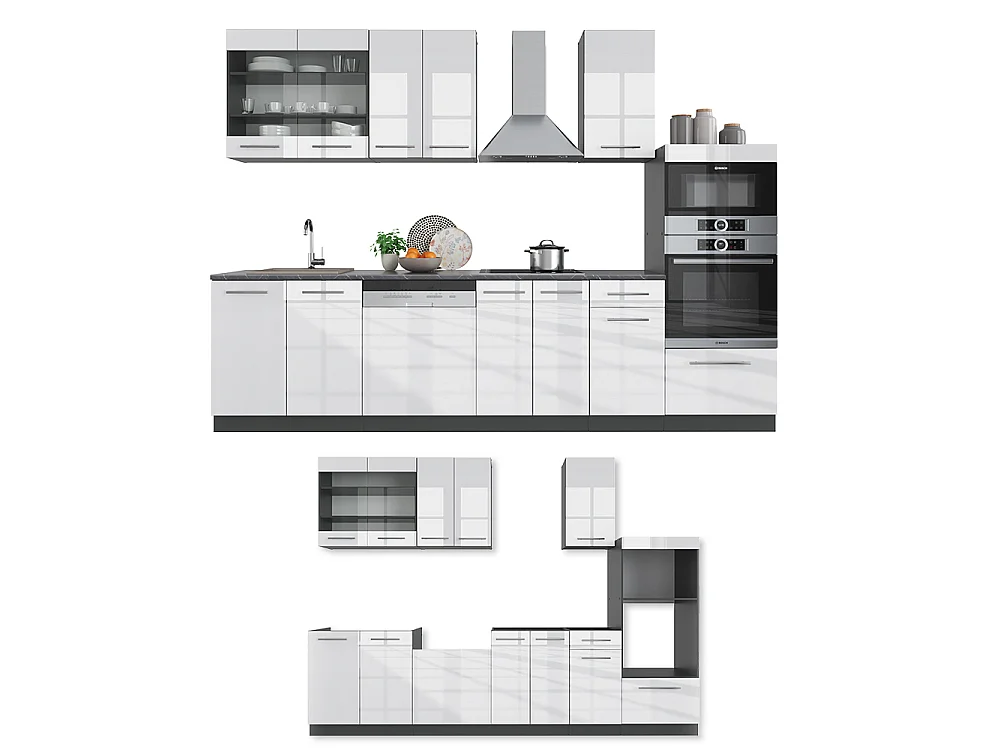 Cucina componibile bianco lucido/antracite 300x60x81.6 fame-line