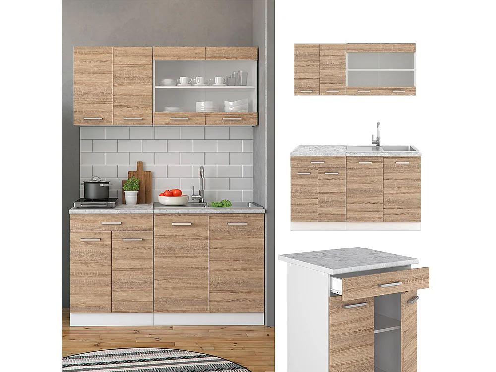 Cocina versátil sonoma/blanco 140x60x81.6 r-line