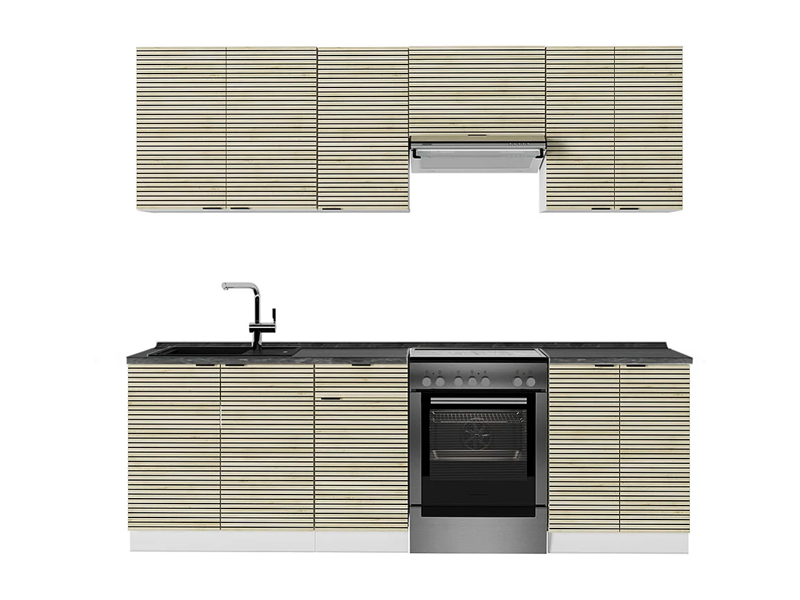 Køkkenrække egetræspanel/hvid 240x60x81.6 fame-line