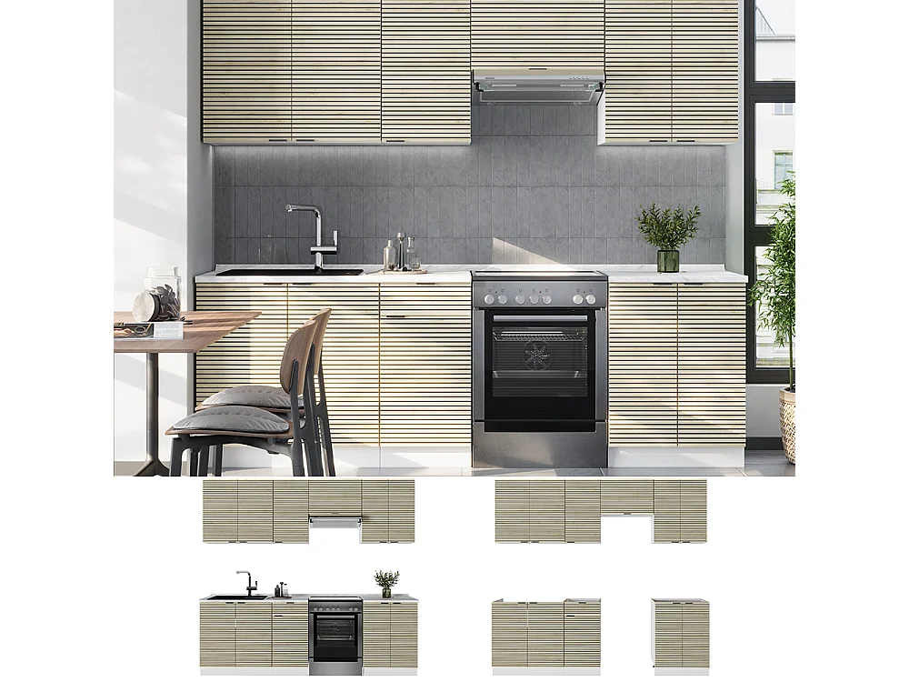 Køkkenrække egetræspanel/hvid 240x60x81.6 fame-line