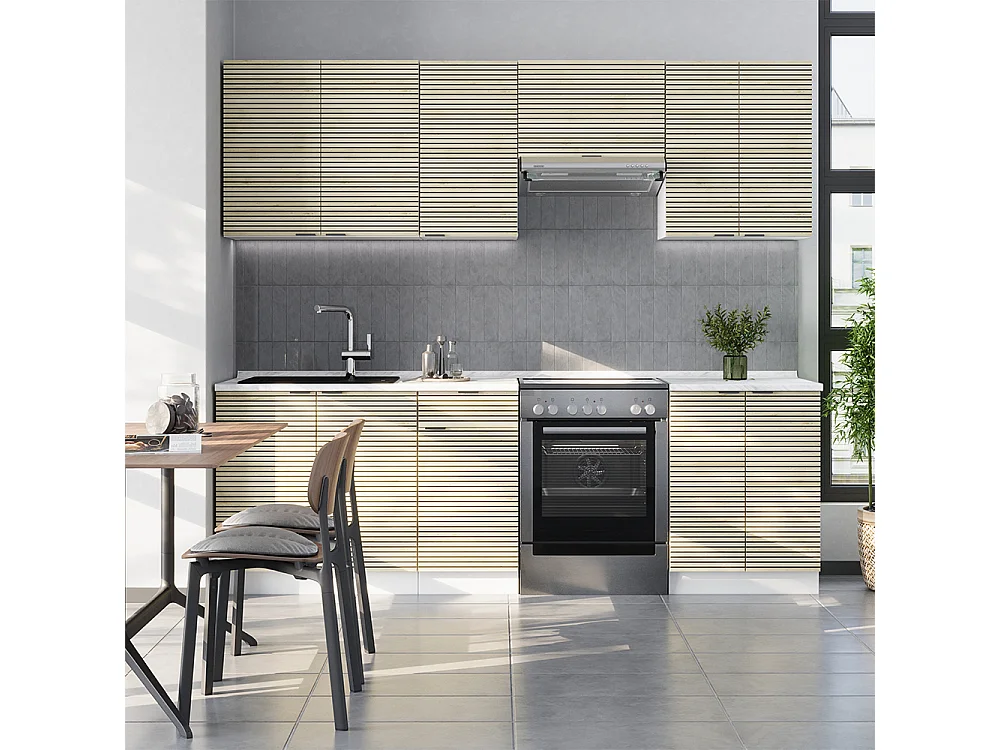 Køkkenrække egetræspanel/hvid 240x60x81.6 fame-line