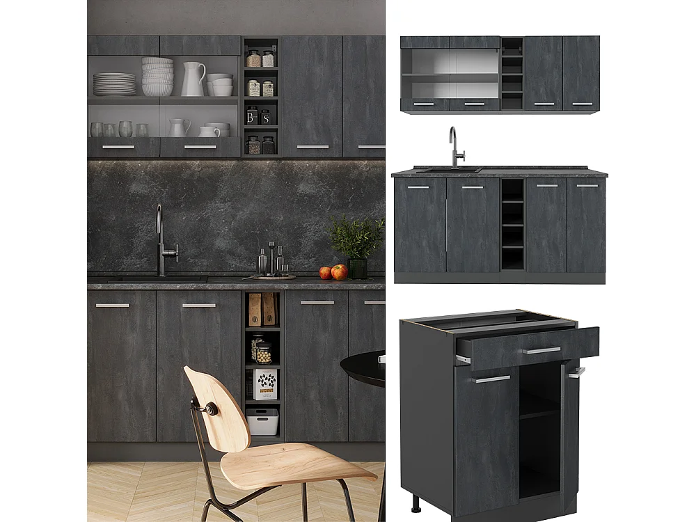 Cocina versátil hormigón negro/antracita 160x60x81.6 r-line
