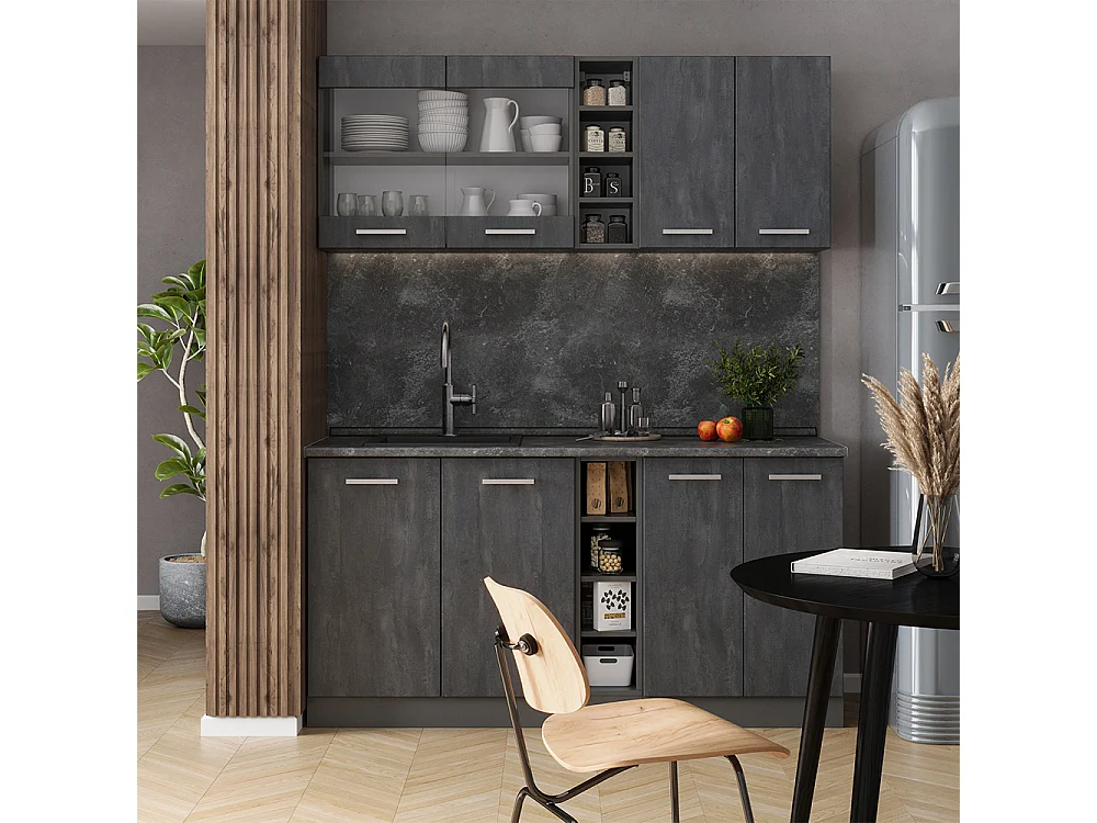 Enskilt kök svart betong/antracit 160x60x81.6 r-line
