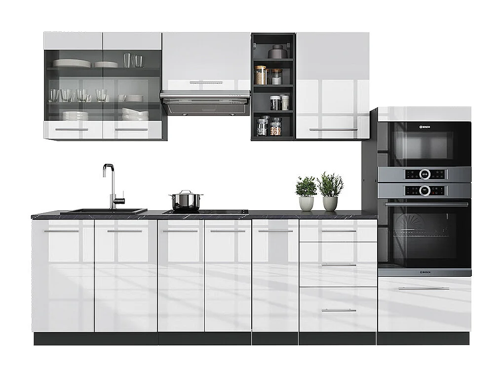 Mueble de cocina blanco brillo/antracita 280x46x81.6 fame-line