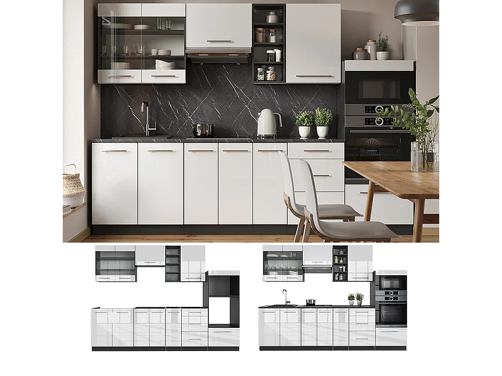 Mueble de cocina blanco brillo/antracita 280x46x81.6 fame-line
