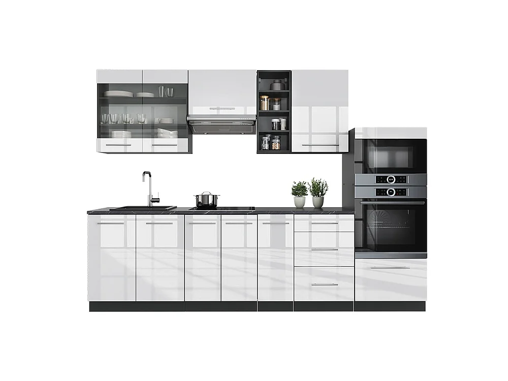 Mueble de cocina blanco brillo/antracita 280x46x81.6 fame-line