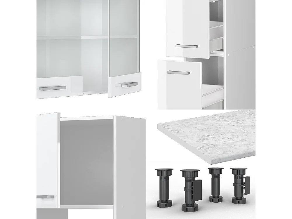 Zabudowa kuchenna biały wysoki połysk/biały 350x60x81.6 r-line