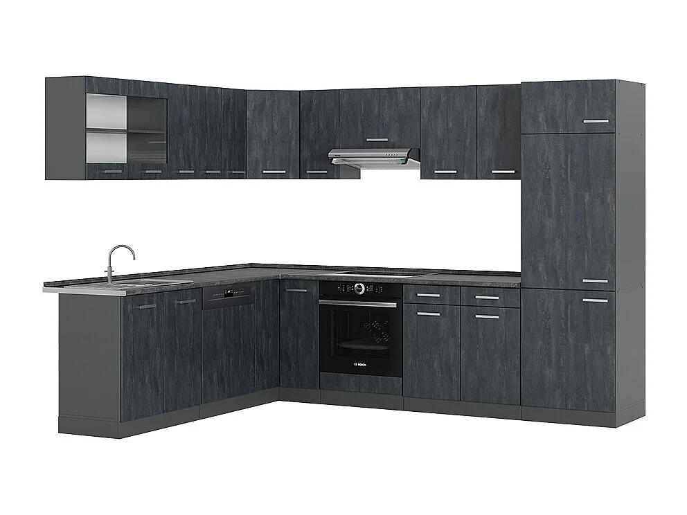 Cuisine en angle noir béton/anthracite 287x60x81.6 r-line