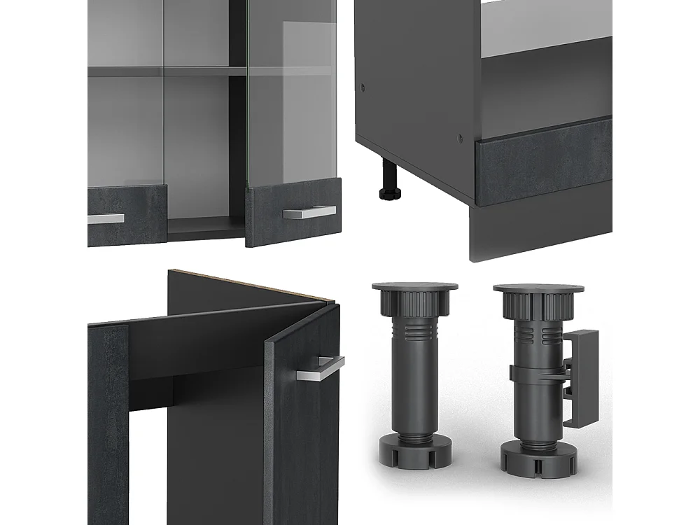 Cuisine en angle noir béton/anthracite 287x60x81.6 r-line