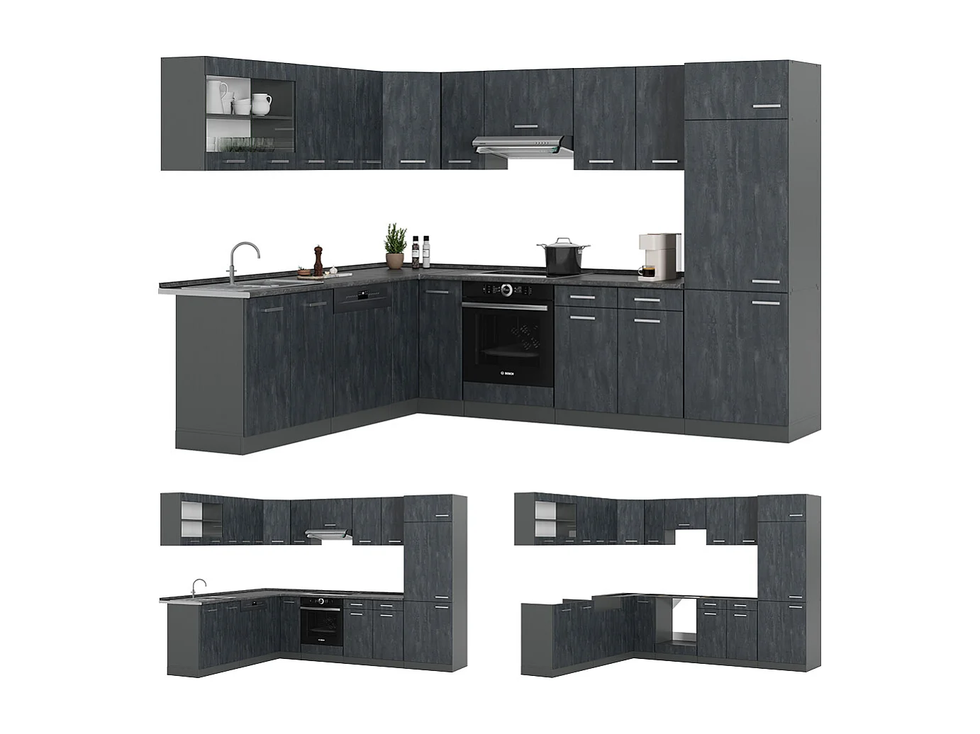 Cuisine en angle noir béton/anthracite 287x60x81.6 r-line