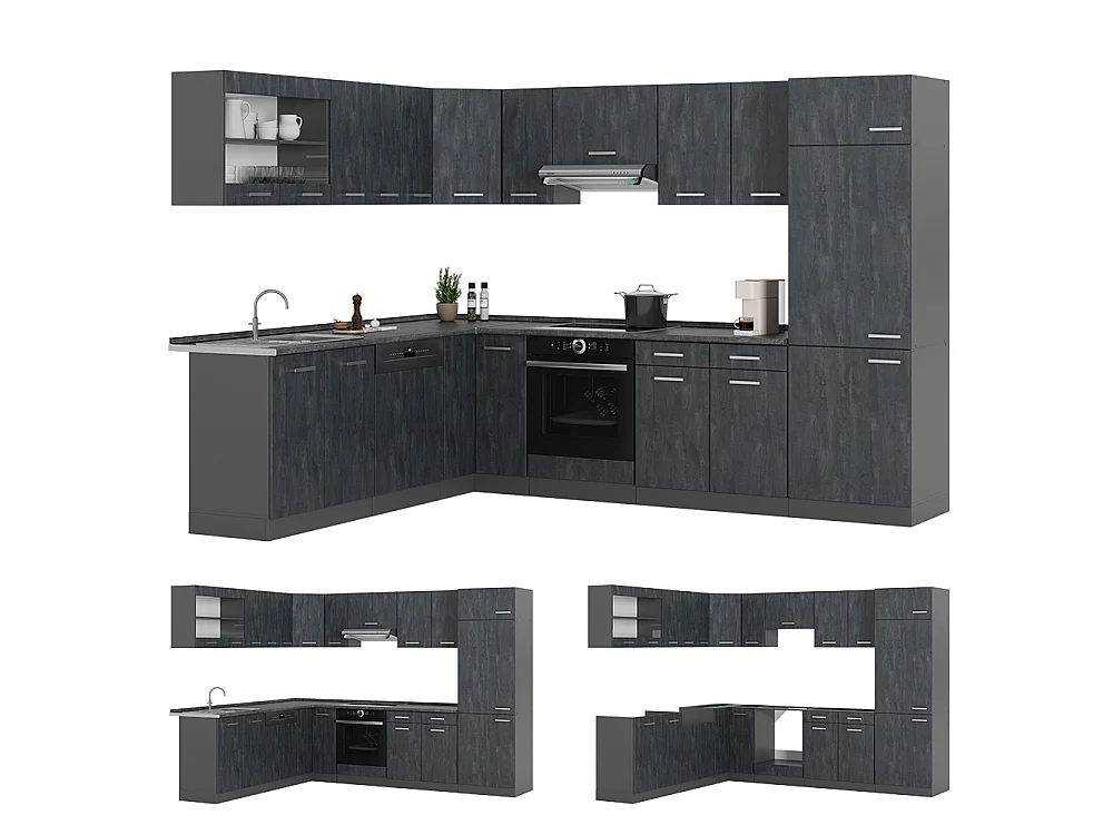 Cuisine en angle béton noir/anthracite 287x60x81.6 r-line