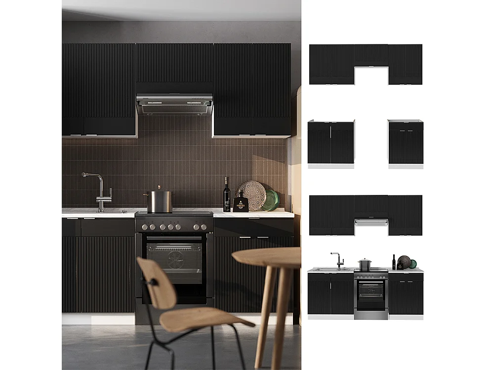 Cuisine noir rayé/blanc 200x60x81.6 fame-line