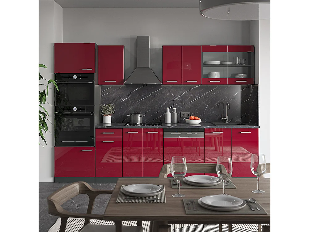 Mueble de cocina rojo brillo intenso/antracita 300x46x81.6 r-line
