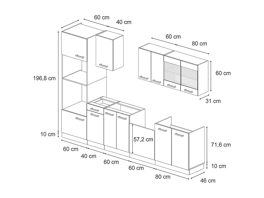 Mueble de cocina rojo brillo intenso/antracita 300x46x81.6 r-line