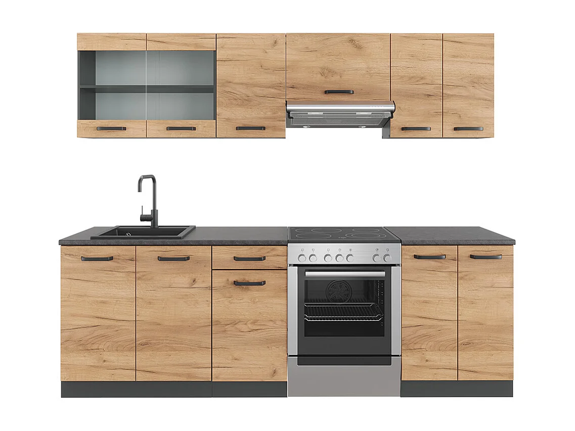 Ligne de cuisine chêne doré/anthracite 240x60x81.6 raul