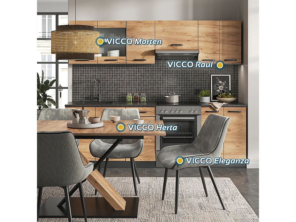 Ligne de cuisine chêne doré/anthracite 240x60x81.6 raul