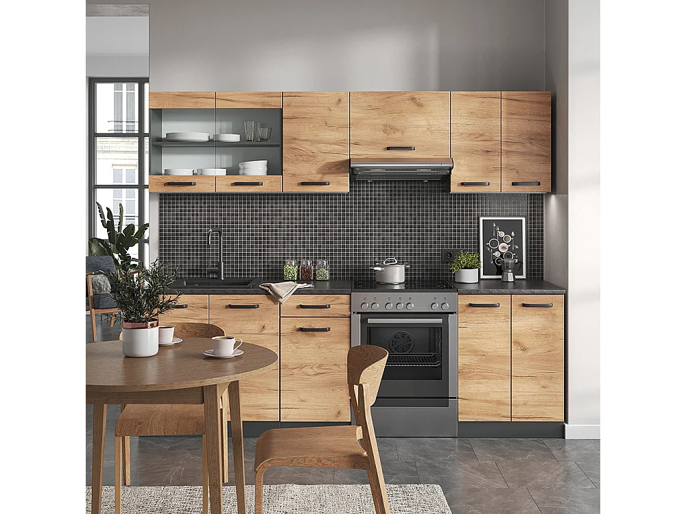 Ligne de cuisine chêne doré/anthracite 240x60x81.6 raul