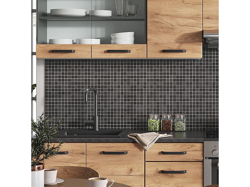 Ligne de cuisine chêne doré/anthracite 240x60x81.6 raul